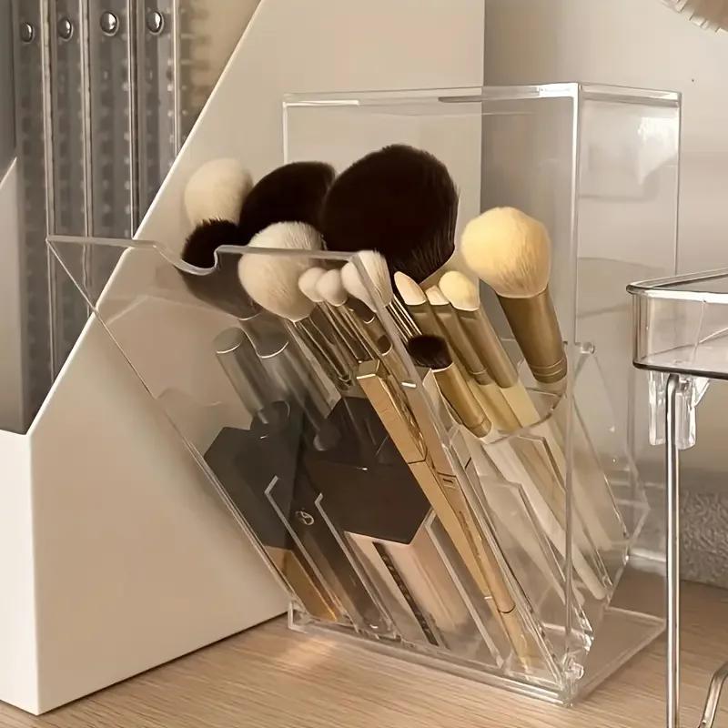 

Large Capacity Clear Makeup Brush Storage Box with Front Flap Lid Acrylic Cosmetic Organizer for Brushes and Beauty Tools United States