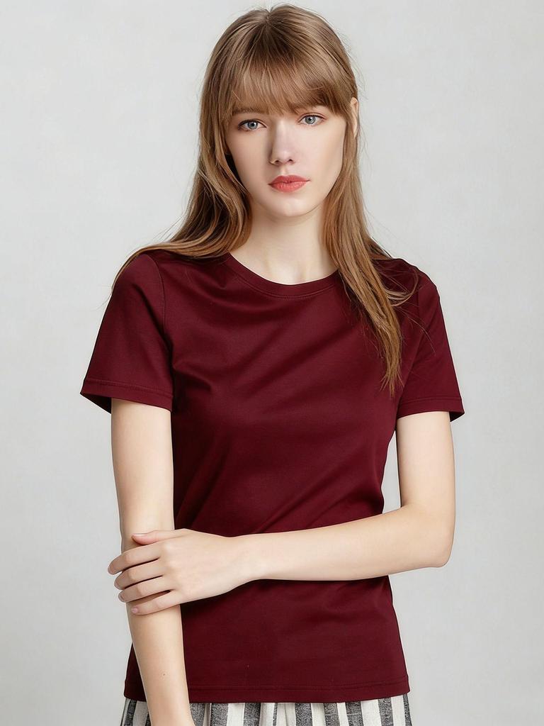 2026 Luxury Women's Double-sided Mercerized Cotton T-shirt, 230g, Short Sleeve, White, Versatile Round Neck for Summer