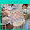 Simple Color Blocked Letter Pattern Student Backpack With Badge And Pendant For School And Daily Use