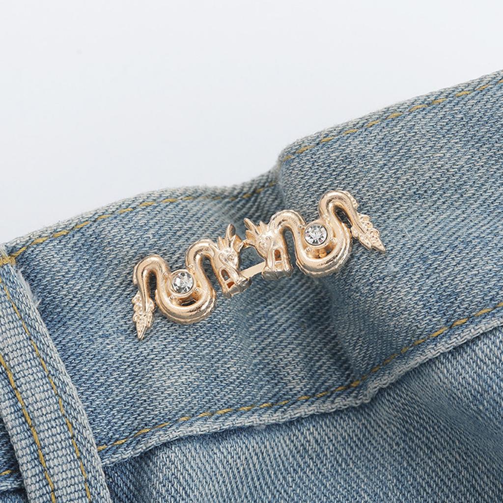 3Pieces Dragon Shape Waist Tighten Pin for Pants Jeans Waist Cinching Button Clasp Waist Brooch Clip Waist Fitness Pin