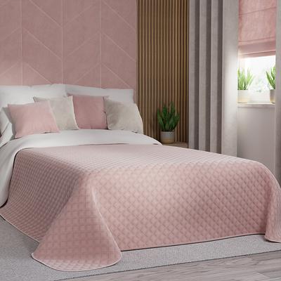 VELVI Bedspread 220x240cm - Delicate Pink with a Geometric Pattern