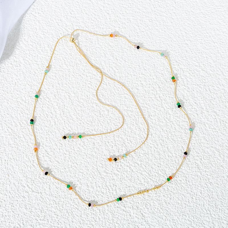 GEMCHIC Women s Colorful Natural Stone Geometric Sweater Necklace Adjustable Chain