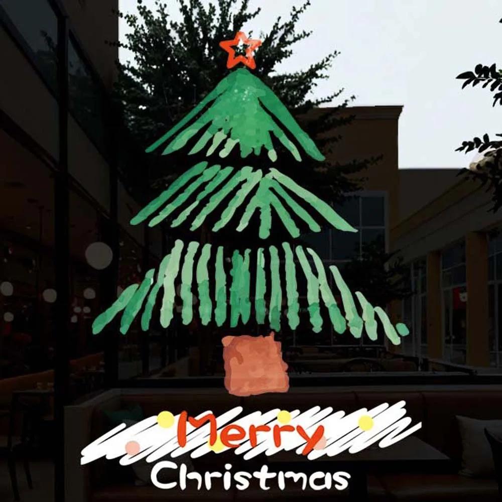 Colorful Christmas Tree Stickers Waterproof Portable Glass Electrostatic Film Transparent Visible On Both Sides