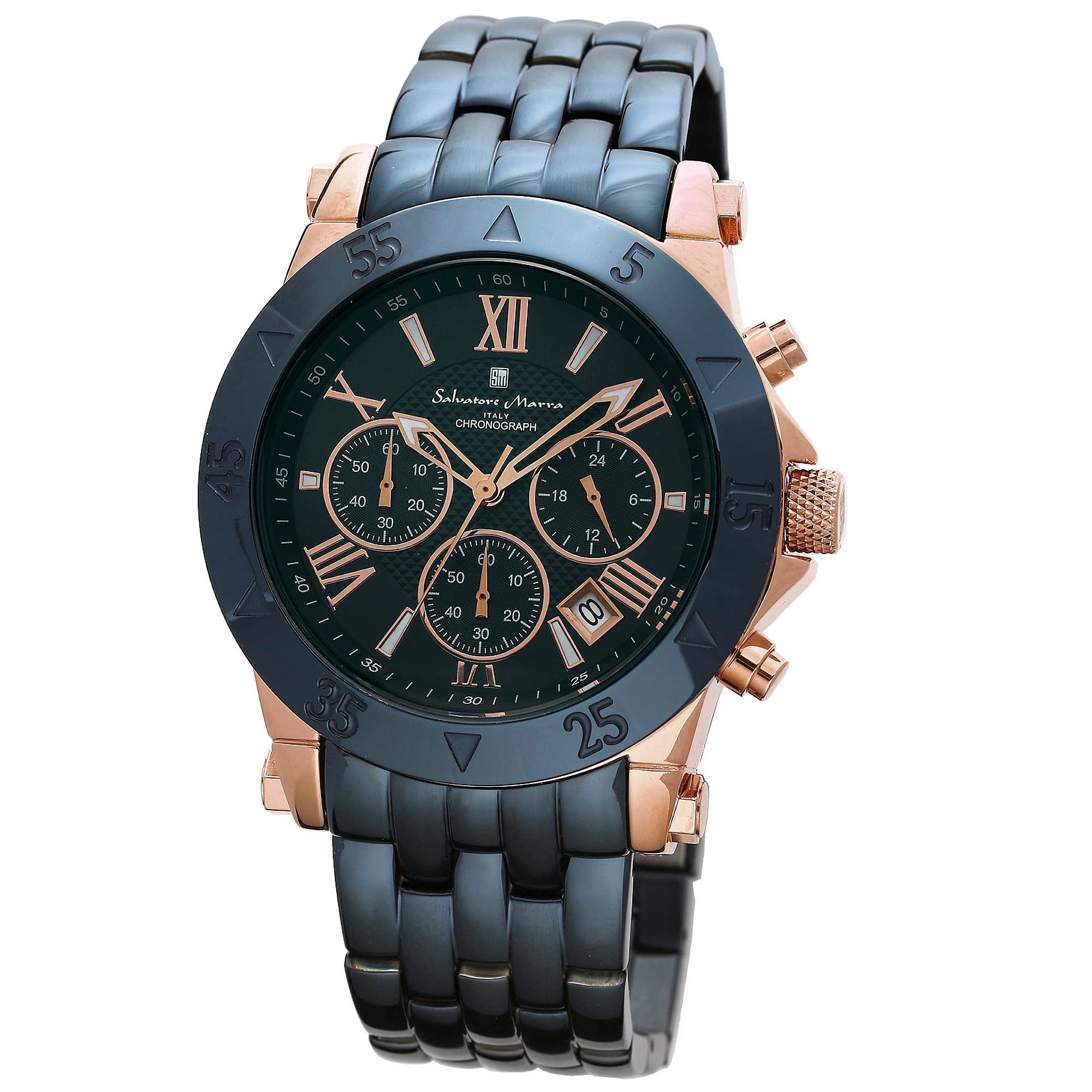 

[Salvatore Marra] Salvatore Marra Men s Watch Business Analog Quartz Waterproof Italian Brand (Pink Gold Navy) SS-PGNV