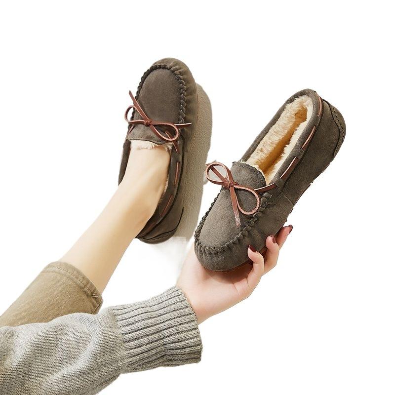 Washable warm beanie shoes women's velvet winter casual student women's Korean version single shoes flat mother driving shoes