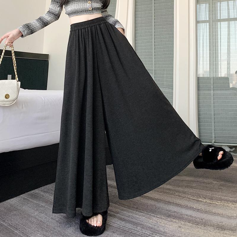 Autumn Winter Elastic High Waist Loose Casual Culottes Women Solid Elegant All-match Pantskirt Skirt