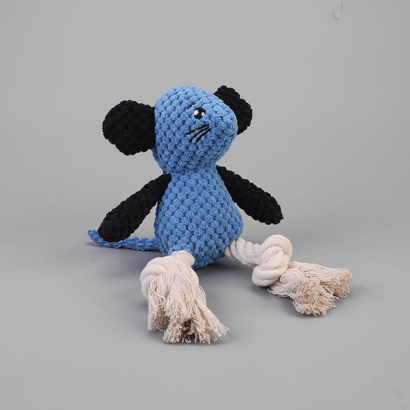 Plush Squeaky Mouse Dog Toy with Cotton Rope Knot - Interactive Self-Play Boredom Relief Pet Chew Toy