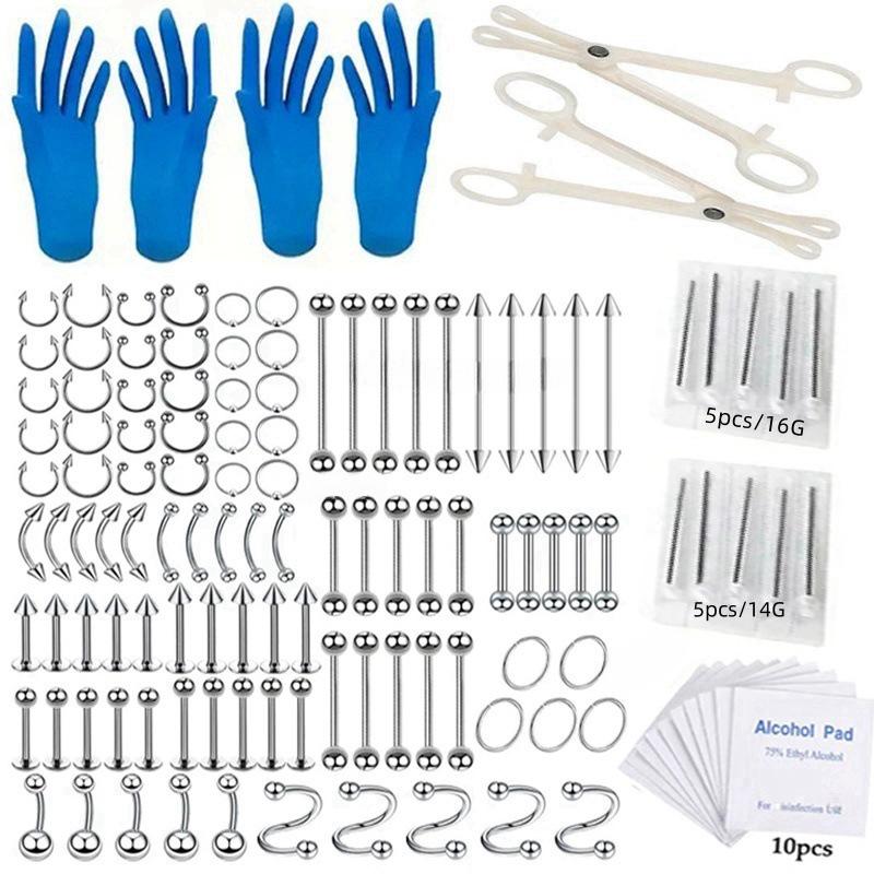 European & American Titanium Steel Piercing Tool Set: Lip Stud, Horseshoe Nose Ring & Stud