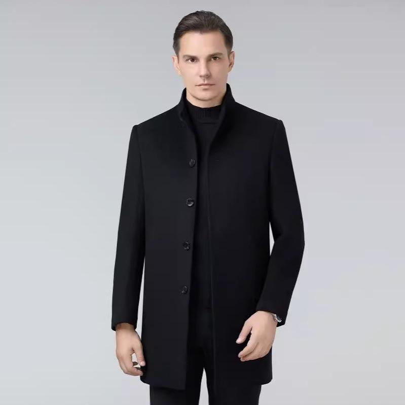 High-Quality Men's Double-Faced Wool Coat with Down Liner: Autumn/Winter Business Casual Stand Collar