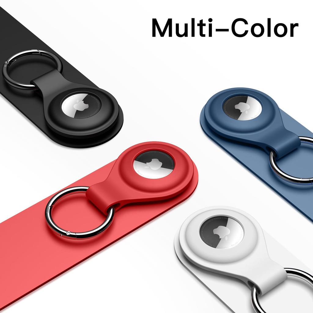 JETech Silicone Case for AirTag 2021 with Keychain, Protective AirTag Keychain, Portable Key Ring Cover, Easy Installation, Set of 4 (BlackWhiteNavy