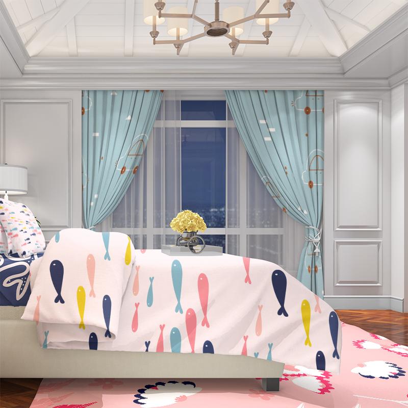 Set Of 2 Cartoon Car Printed Curtain Polyester Material Suitable Bedroom Curtains Living Room Decoration Ideal For Sitting