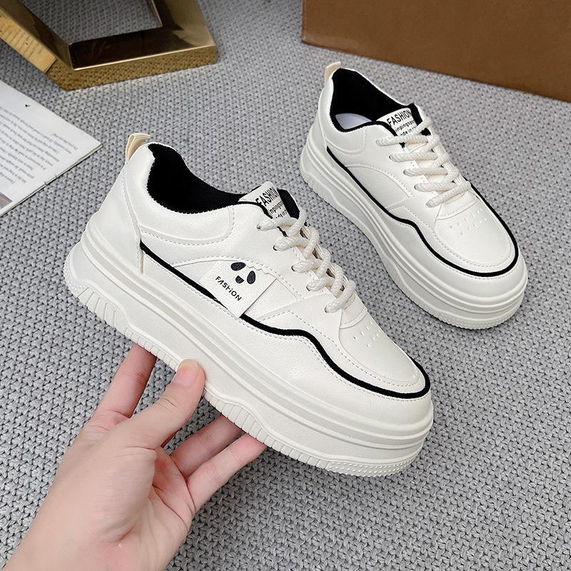 

Thick-soled heightening little white shoes for women s 2025 autumn new panda versatile students high-value retro Hong Kong style casual board shoes 35 чёрный