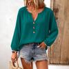 Women's V-Neck Button-Down Blouse Loose Long Sleeve Chiffon Top (Multi-Color)