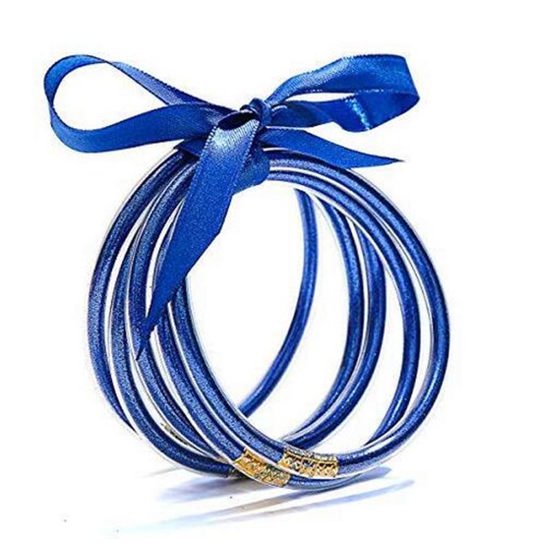 Women's Multi-Layer Silicone Rainbow Glitter Bracelet Set with Bow