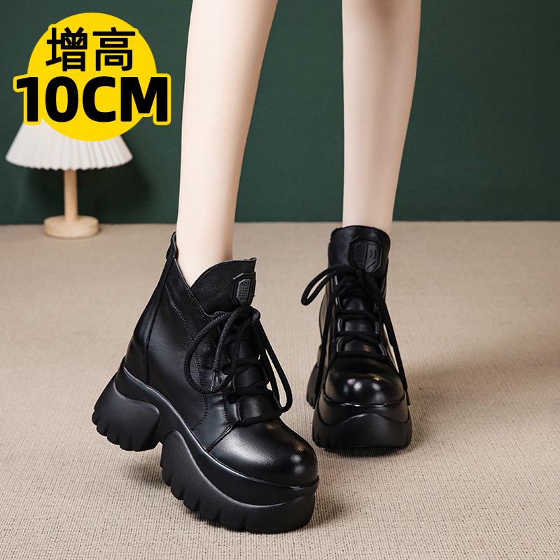 Women's shoes 2026 autumn and winter new item top layer cowhide high-heeled boot women's leather fashionable short boots