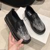 Frühling und Herbst neue Übergröße Strass faule Ein-Pedal Freizeitschuhe Damen atmungsaktive dicksohlige Sportschuhe Damen flachsohlige einzelne Schuhe