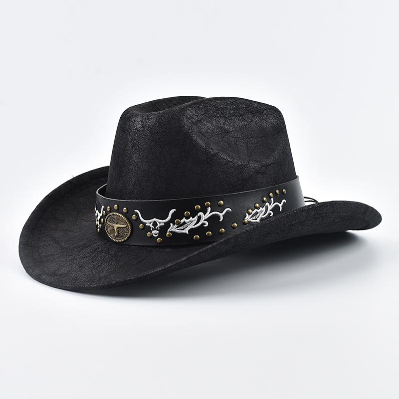 Faux Leather Cow Print Cowboy Hat Vintage Gentleman Cowgirl Jazz Hats for Men Women Sombrero Hombre