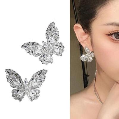 Luxurious Butterfly Diamond Crystal Stud Earrings - S925 Silver for Women, Brides & Banquets