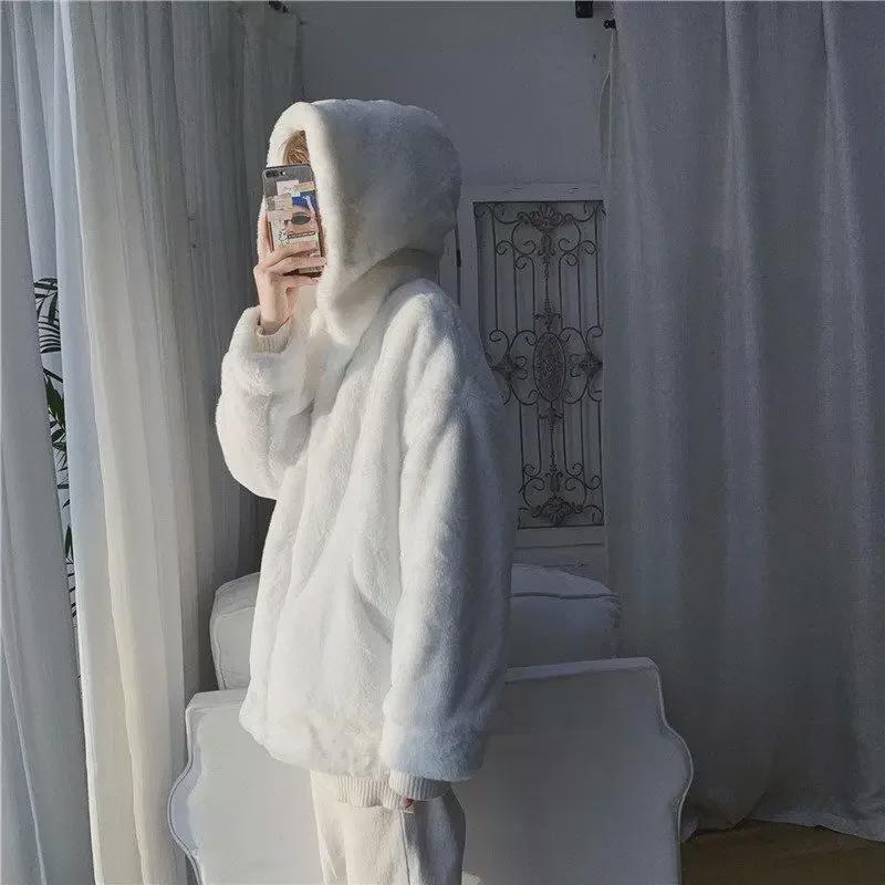 Men's Trendy Winter Coat - Solid Color, Lambskin Cotton with Fur, Plus Velvet Thickened, Perfect for Couples.