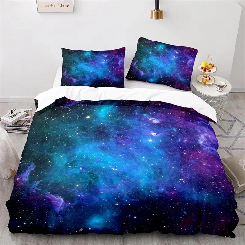 Starry Sky Galaxy Duvet Cover Natural Scenery Bedding Set Microfiber Aurora Comforter Cover King Size For Kids Adult Room Decor