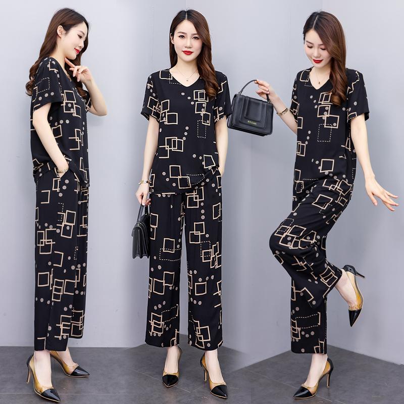 Women Pant Sets  Casual Summer 2 Piece Sets Women Elegant Loose Wide Leg Pants and Short Sleeve Blouse