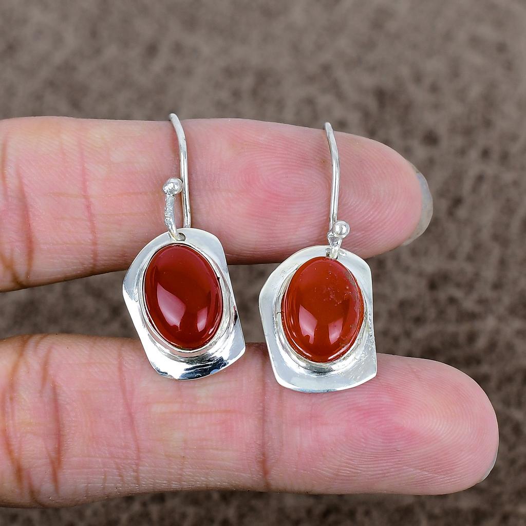 Carnelian Gemstone Handmade 925 Sterling Silver Jewelry Earring 1.42" KKG-651