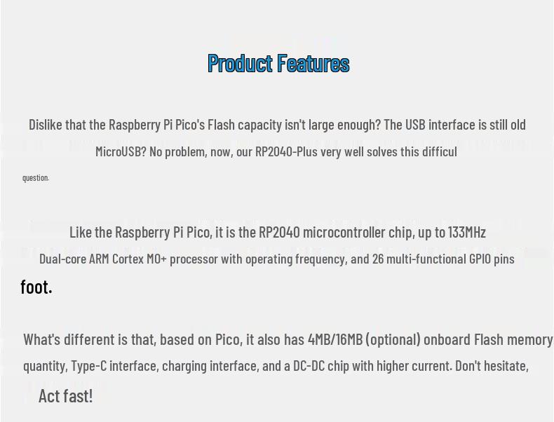Micro-Snow RP2040-Plus Dev Board: Dual-Core Processor, Compatible with Raspberry Pi Pico
