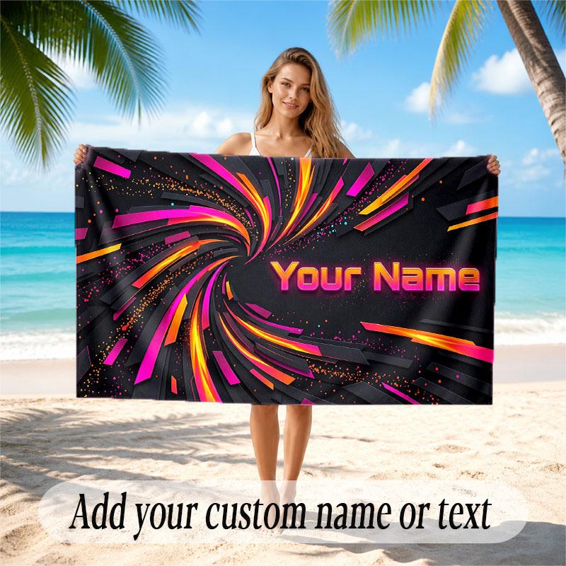 Neon Colorful Theme Soft Beach Towel Personalized Custom Name Text Towel Portable for Beach Pool Travel