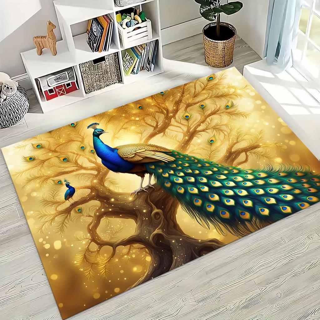 3D Colorful Peacock Romantic Birds Rug for Bedroom Living Room Sofa Home Doormat Decor,Larger Kid Play Non-slip Floor Mat