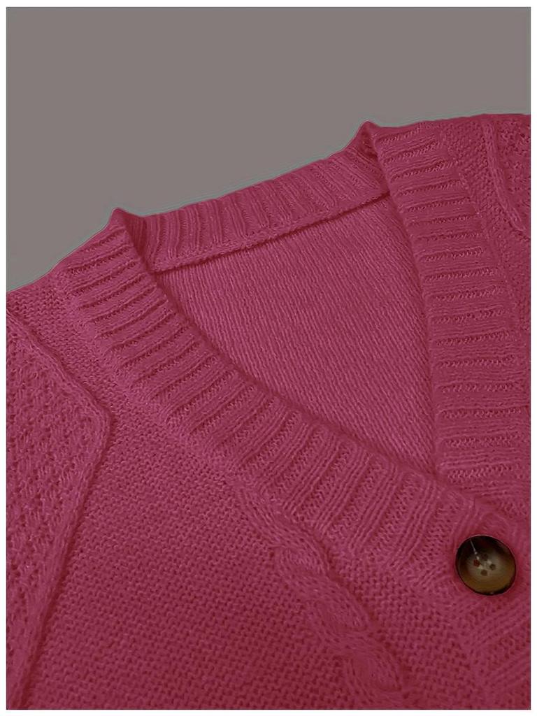 Women's Solid Color V-Neck Long Sleeve Cable Knit Cardigan Sweater Coat