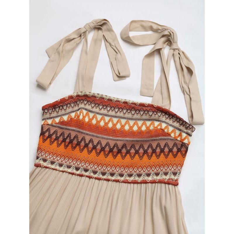 Rochie de vară pentru damă Rochie cu șireturi în mozaic stil etnic