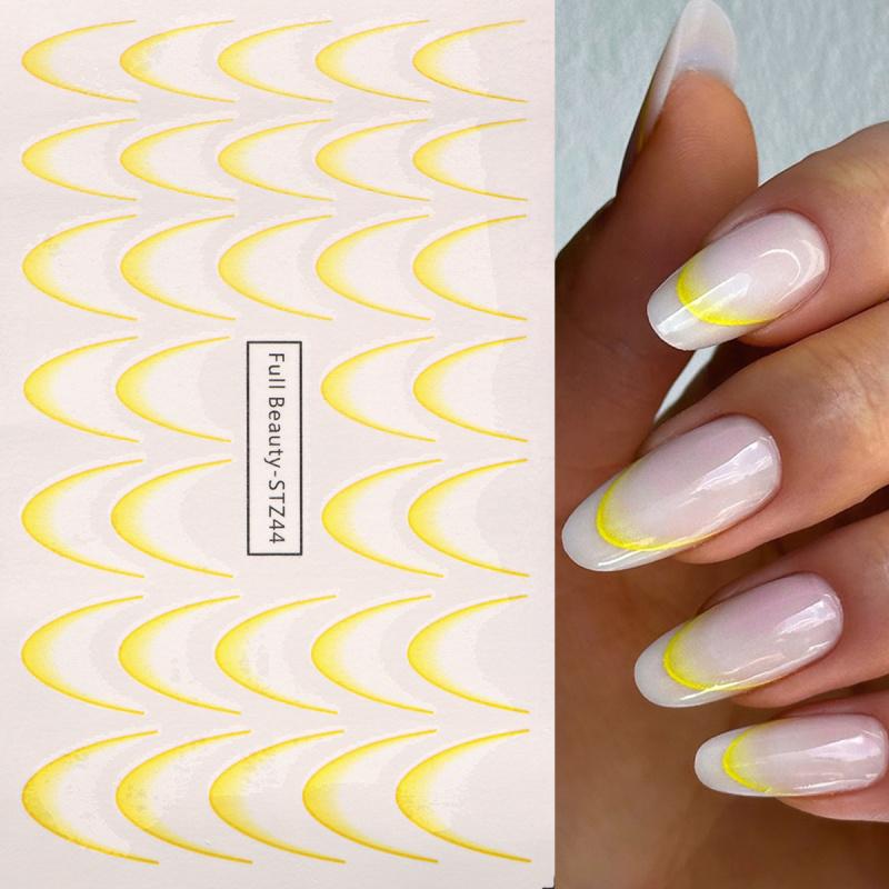 8pcs Gradient French Nail Art Stickers Ink Blooming Wave Line Water Transfer Sliders Decals DIY Ombre Manicure Decorations