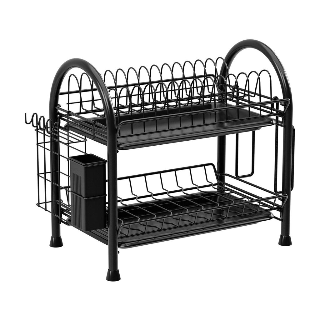 Kitchen Countertop Dish Drying and Storage Rack with Basket for Plates and Utensils
