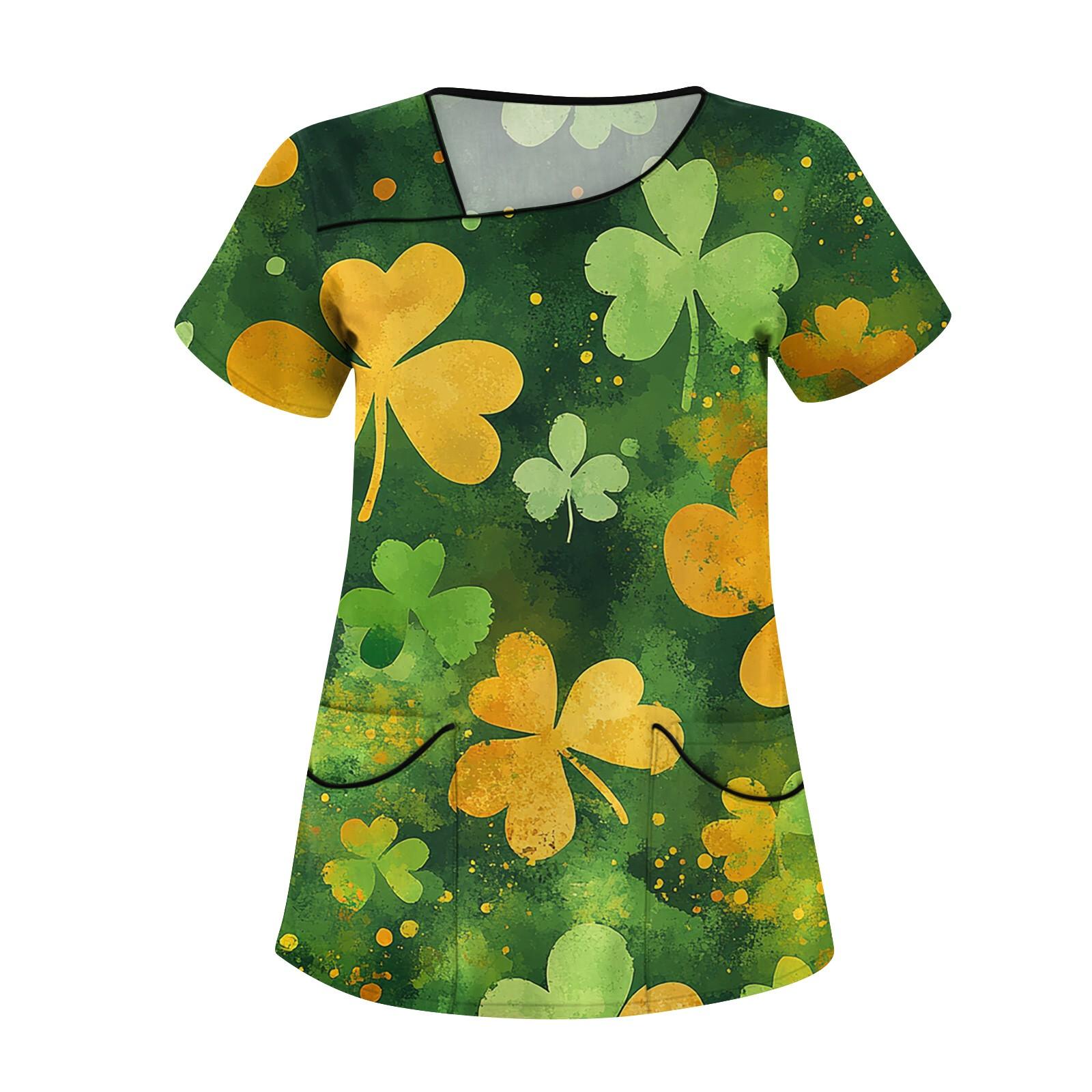 

Женская повседневная рабочая одежда с короткими рукавами и наклонным воротником с принтом и двойными карманами XL жёлтый