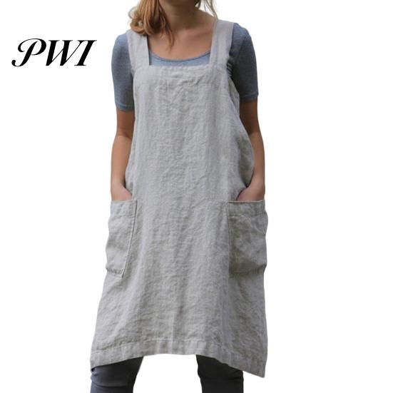 Washable Cooking Apron Solid Color Crisscross Back with Pockets Garden Fine Workmanship Baking Accessories