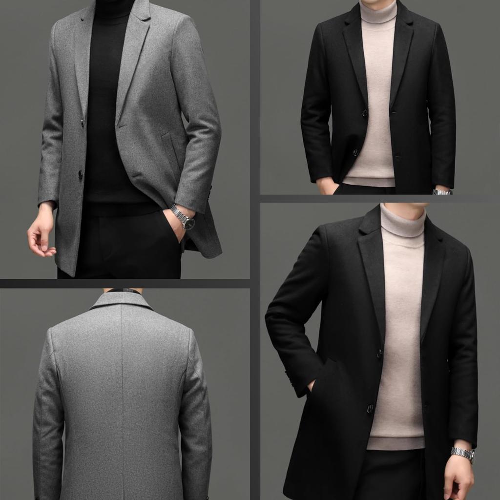 Denelunder Long Chesterfield Liso Plus Solto Frio Estiloso x2502 Casaco Masculino, Lã, Quente, Cor, Tamanhos, Outono/Inverno, Casual, Caimento, À Prova de Vento,