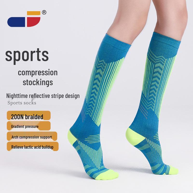Meikes High Tube Compression Socks with Reflective Stripes for Running, Skipping, Cycling