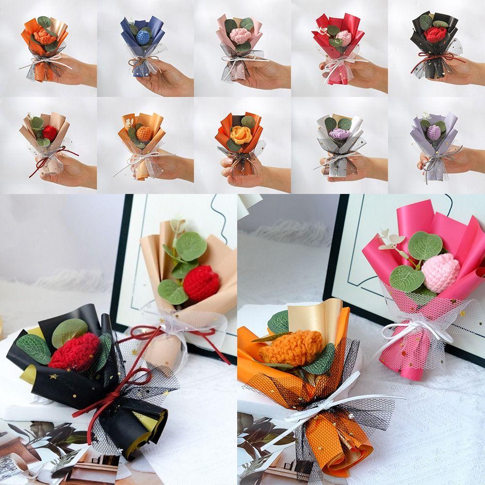 

Artificial Flower Mini Knitted Flowers Bouquet Tulips Rose Flower Bouquet Mini Flower Bouquet
