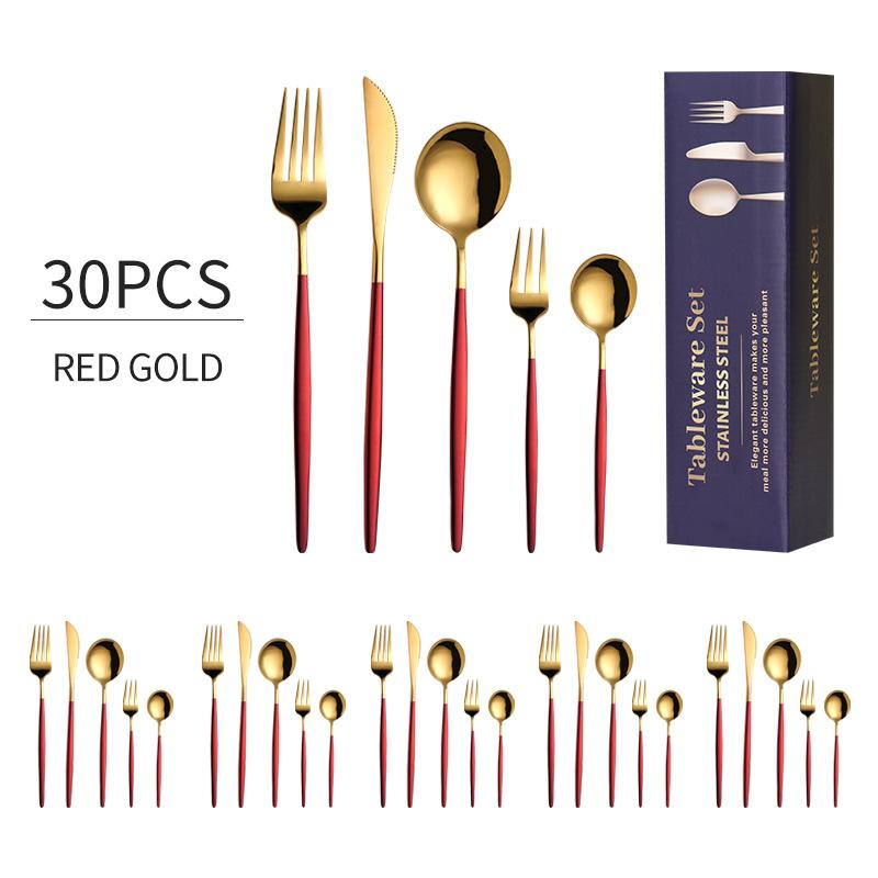 30pcs Gold Western Dinnerware Set Stainless Steel Cutlery Set Fork Knife Spoon Tableware Set Flatware Set Silverware Set