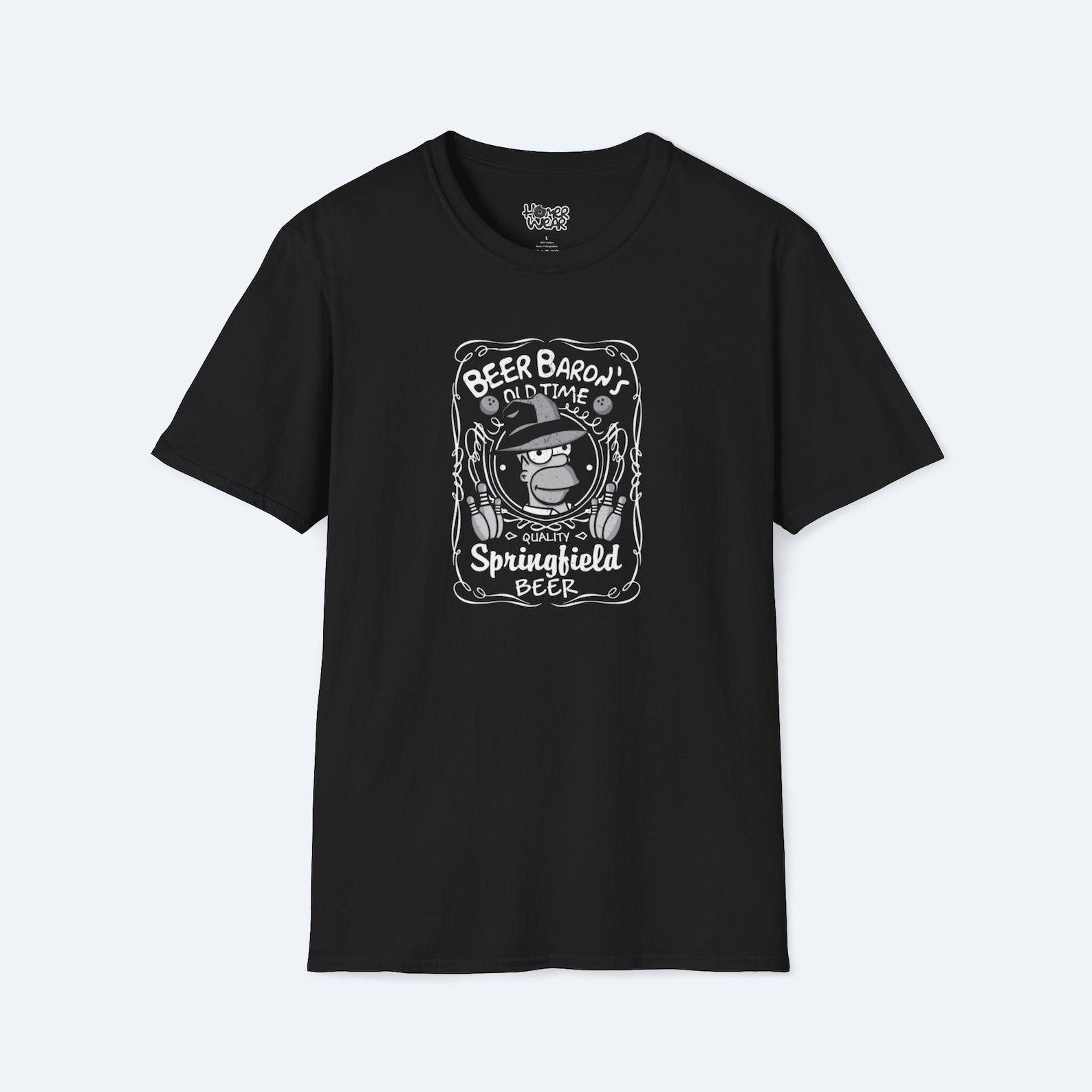 Beer Baron T-Shirt - Simpsons Duff Beer Graphic Tee - Funny Cartoon Pop Culture Shirt - Unisex Retro Streetwear Gift for Beer & TV Fans 4XL