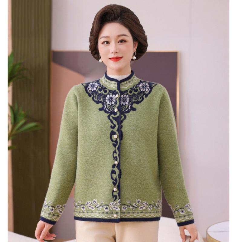 Middle-aged and elderly femininity sweater spring and autumn sweater grandma outfit mother spring knitted jacket new top