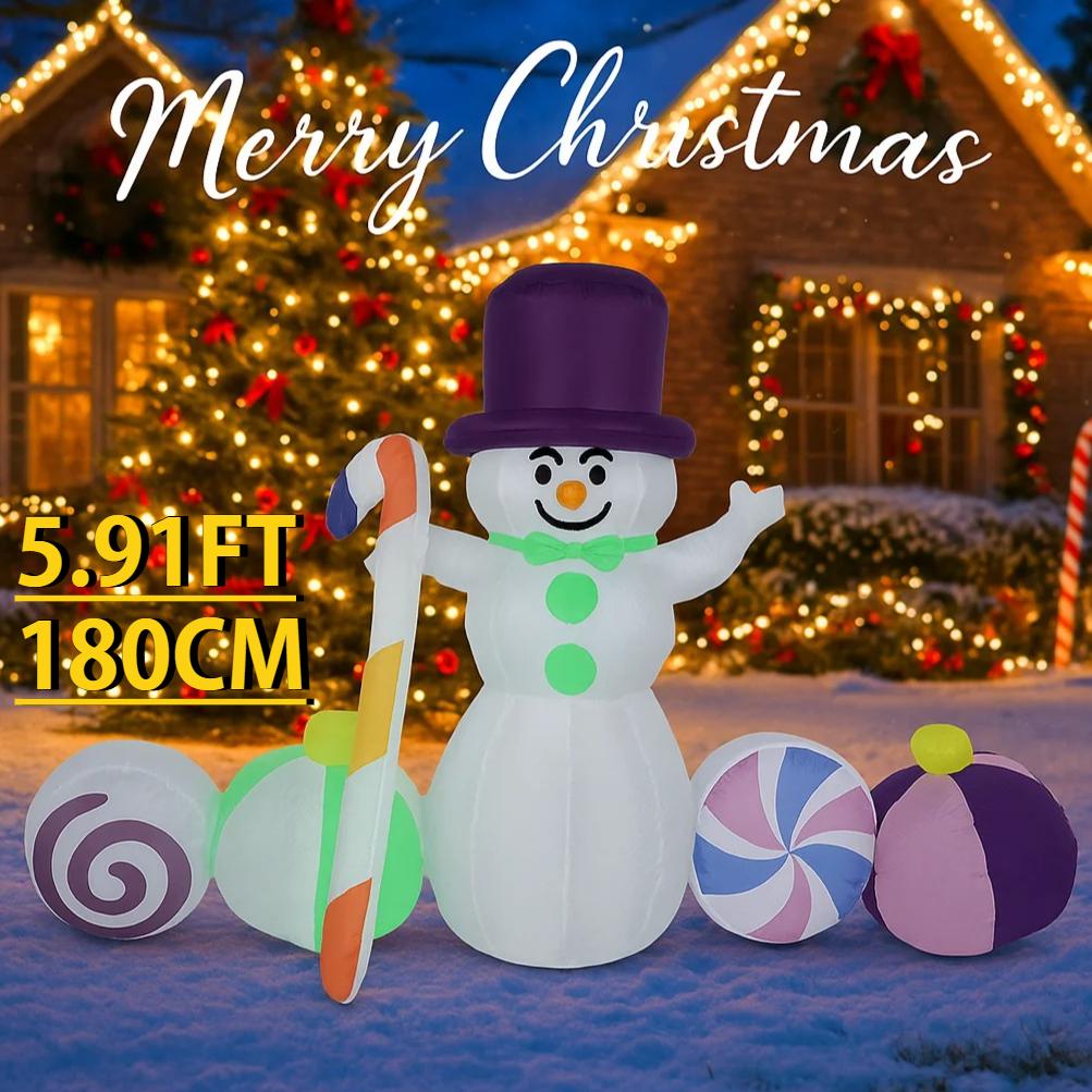5.91FT Yard Lawn Party Decoration Inflatable Snowman Candy Toy LED Light Xmas Supplies Home Ornaments Christmas Holiday Gifts