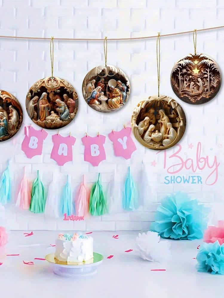 12 Pieces Easter Decor Religious Art for Winter Tree Wooden Ornament Wood Nativity Pendant Decor for Christmas