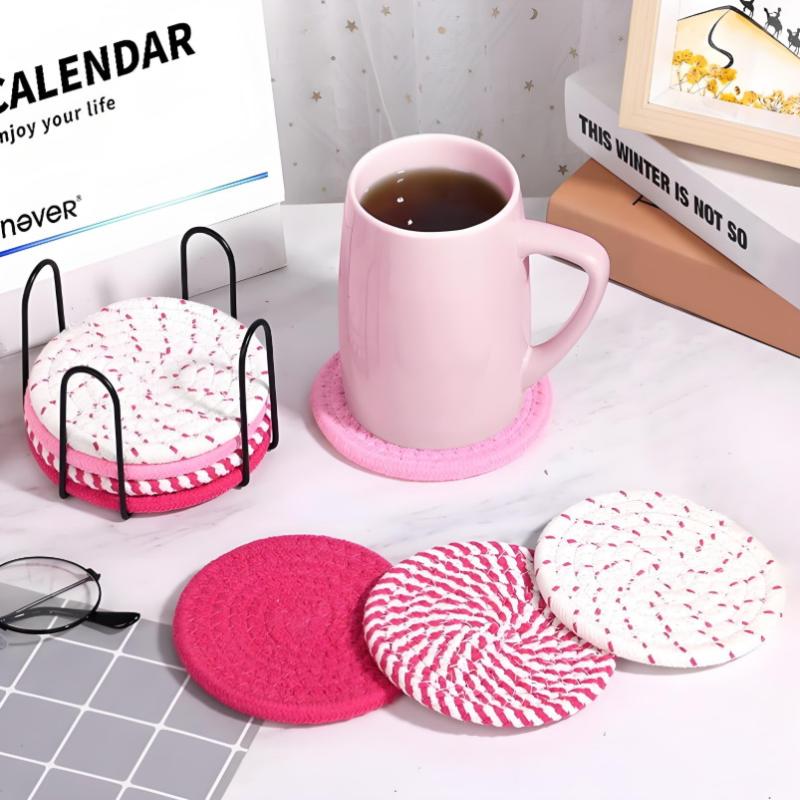 8 Pieces Cotton Rope Woven Placemats With Stand Insulation Pads For Drinks Woven Coaster Set Home Decoration