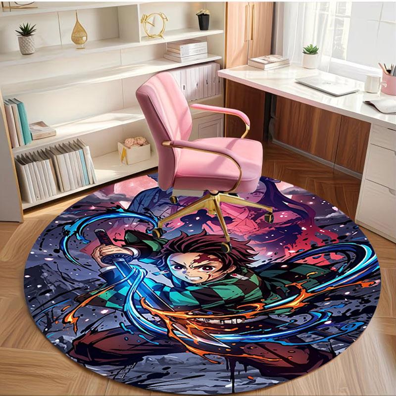Demon Slayer Print Round Rug, Washable Floor Carpet, For Entryway Dorm Laundry Room Office Study, Home Decor Birthday Christmas Gift