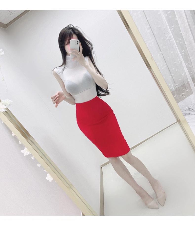 Korean High Waist Back-Slit Bodycon Midi Skirt