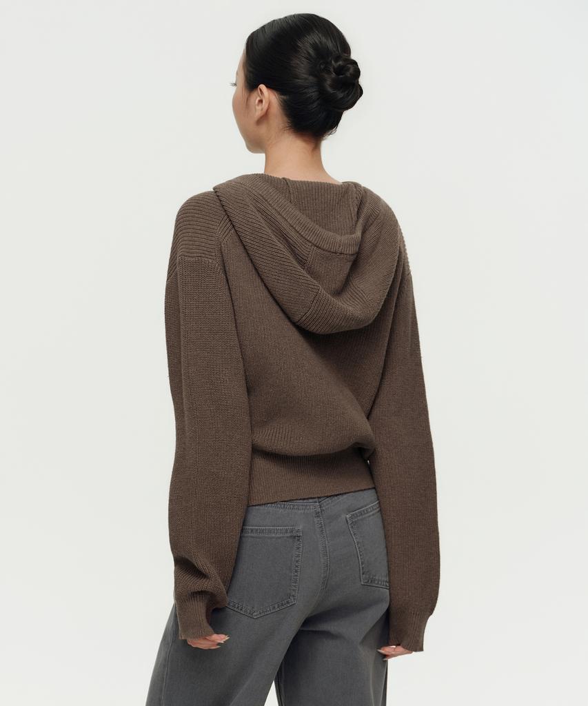 MUSINSA STANDARD WOMAN Damen Rippstrick Kapuzen-Reißverschluss [Heidebraun]