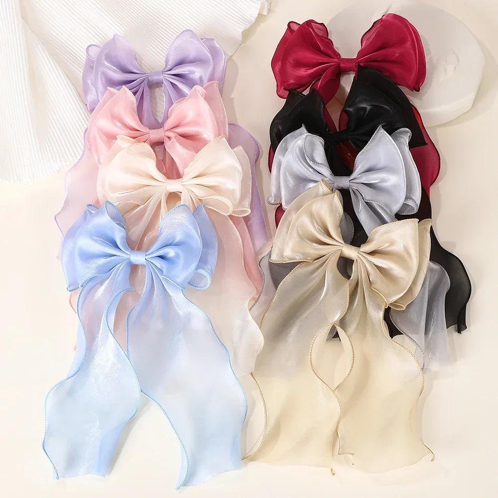 1Pcs Elegant Bow Ribbon Hair Clip Women Fashion Simple Solid Satin Spring Clip Ponytail Bow Hairpin Girls Hair Accessories Quality