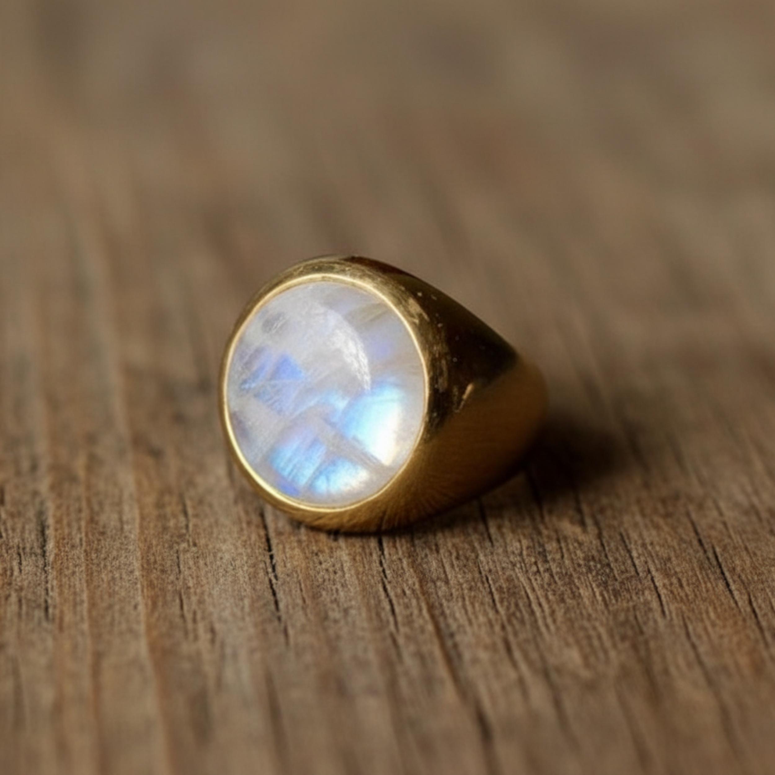 

Round Moonstone Ring, Signet Ring for Men Women, 925 Sterling Silver, Handmade Promise Ring 12 медный