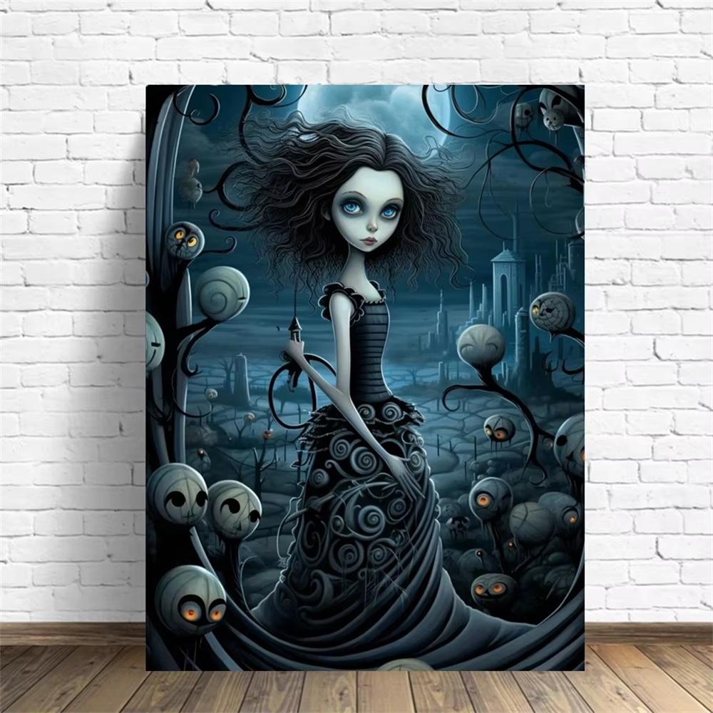 2026 New Dark Gothic Automaton Doll 5d Full Diamond Painting Skeleton Cartoon Character Crystal Cross Stitch Mosaic Home Decor